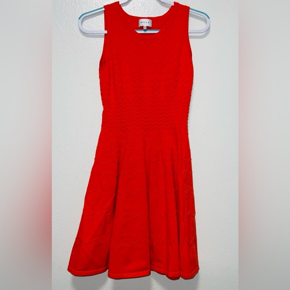 Knit Mini Dress MILLY Women Medium Textured Stretch Fabric Scoop Neck A Line - Picture 9 of 9